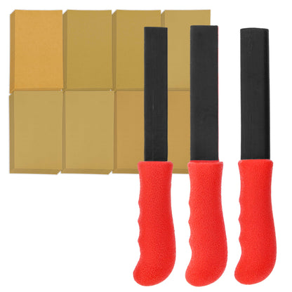Set of 3 Contour Hand Sanding File Block Sticks with 40 Sheet Hook & Loop Sandpaper Kit - 3 Different Convex Radius Profile Shapes, Teardrop