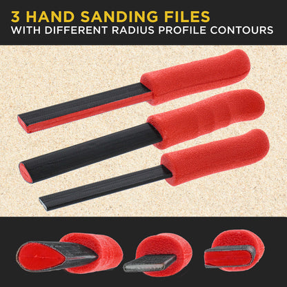 Set of 3 Contour Hand Sanding File Block Sticks with 40 Sheet Hook & Loop Sandpaper Kit - 3 Different Convex Radius Profile Shapes, Teardrop