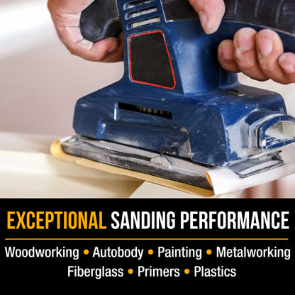 1000 Grit - 1/2 Sheet Size Wood Workers Gold, 4-1/2" x 11" with Hook & Loop Backing - Box of 16 Sheets - Hand Sand Sander