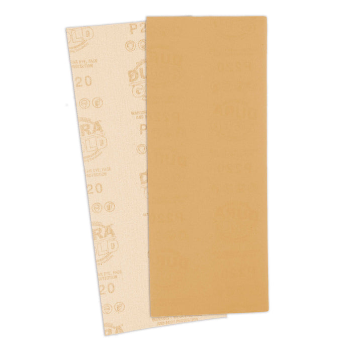 220 Grit - 1/2 Sheet Size Wood Workers Gold, 4-1/2" x 11" with Hook & Loop Backing - Box of 16 Sheets - Hand Sand Sander