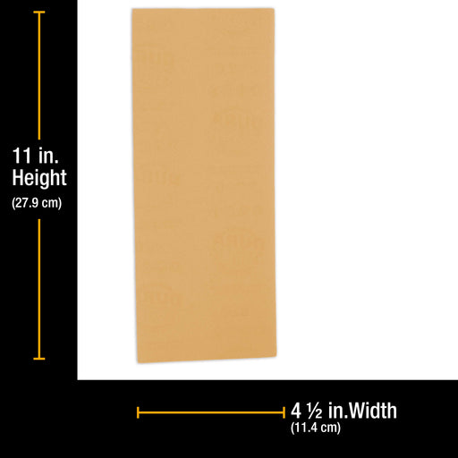 320 Grit - 1/2 Sheet Size Wood Workers Gold, 4-1/2" x 11" with Hook & Loop Backing - Box of 16 Sheets - Hand Sand Sander