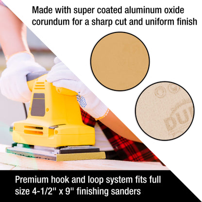 1/2 Sheet Variety Pack Box - 80, 120, 150, 220 & 320 Grit (3 Sheets Each, 15 Total) - Gold, 4-1/2" x 11", Hook & Loop Back