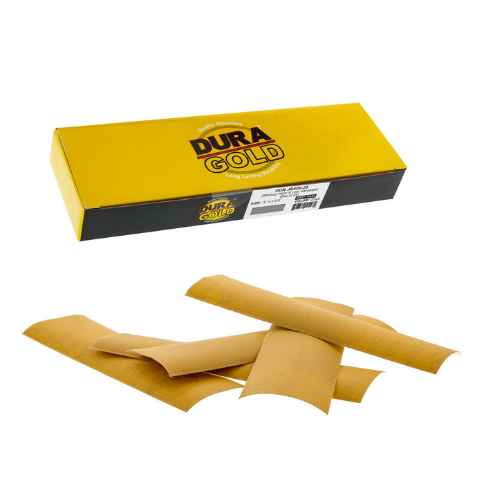 400 Grit - Gold - Hand Sanding Sandpaper Sheets Hook & Loop 9" x 2-2/3" - Box of 25