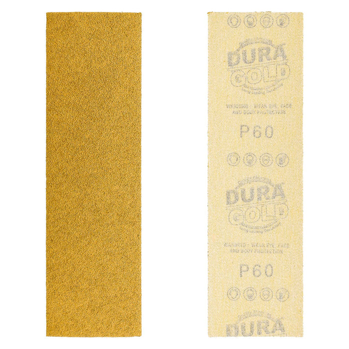 60 Grit - Gold - Hand Sanding Sandpaper Sheets Hook & Loop 9" x 2-2/3" - Box of 20