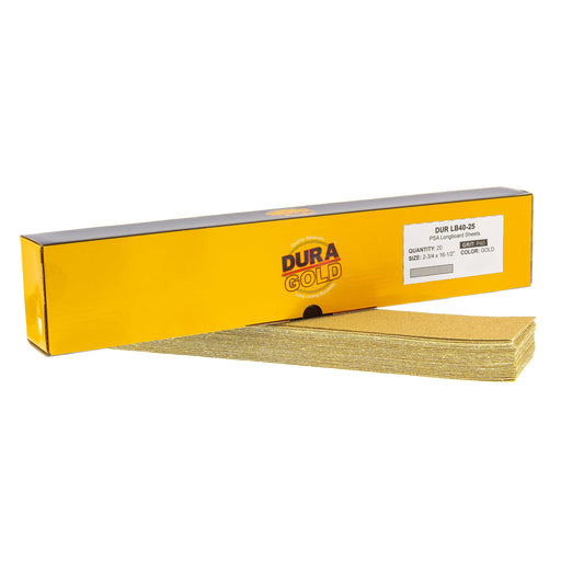 40 Grit - Gold - Longboard Sheets 2-3/4" wide by 16-1/2" long - PSA Self Adhesive Stickyback Sandpaper - Box of 20