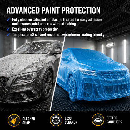 12' x 400' Pure Blue Protective Masking Film Cover - Overspray Paintable Sheeting Roll, Painters Plastic (10 Micron, .4 Mil)