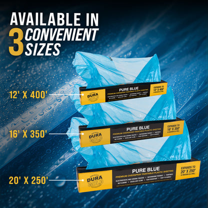 12' x 400' Pure Blue Protective Masking Film Cover - Overspray Paintable Sheeting Roll, Painters Plastic (10 Micron, .4 Mil)