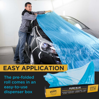16' x 350' Pure Blue Protective Masking Film Cover - Overspray Paintable Sheeting Roll, Painters Plastic (10 Micron, .4 Mil)