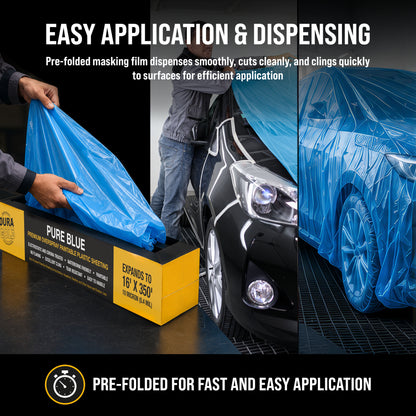 16' x 350' Pure Blue Protective Masking Film Cover - Overspray Paintable Sheeting Roll, Painters Plastic (10 Micron, .4 Mil)