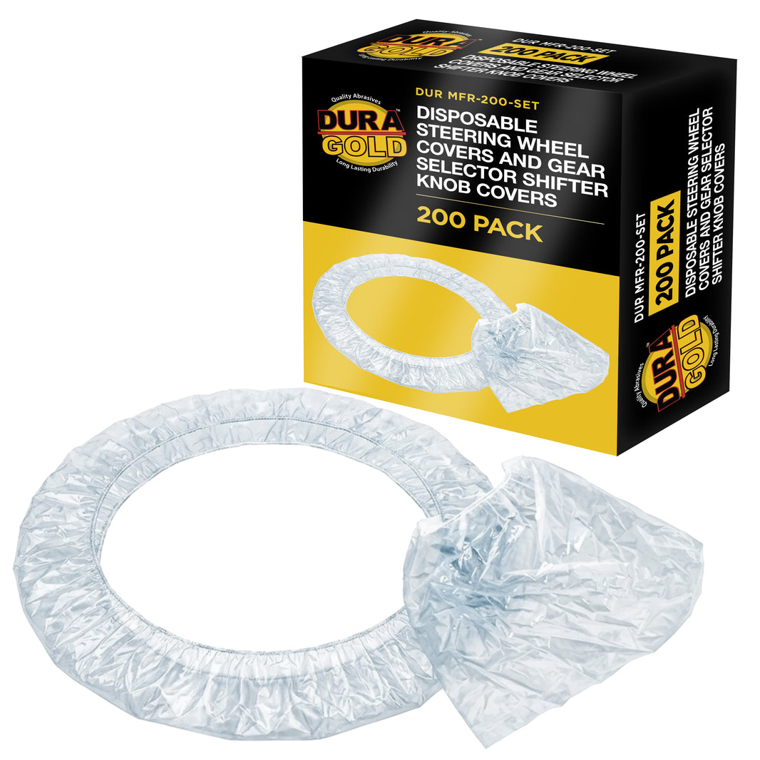 200 Piece Set of Disposable Steering Wheel Covers and Gear Selector Shifter Knob Covers - Universal Fit, Clear Plastic with Elastic Bands