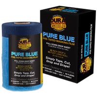 22" x 65' Pure Blue Pre-Taped Masking Film - Painters Plastic Roll (0.4 Mil) Pull Down Drop Sheet, Pre-Taped Plastic Sheeting