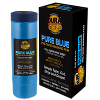 43" x 65' Pure Blue Pre-Taped Masking Film - Painters Plastic Roll (0.4 Mil) Pull Down Drop Sheet, Pre-Taped Plastic Sheeting