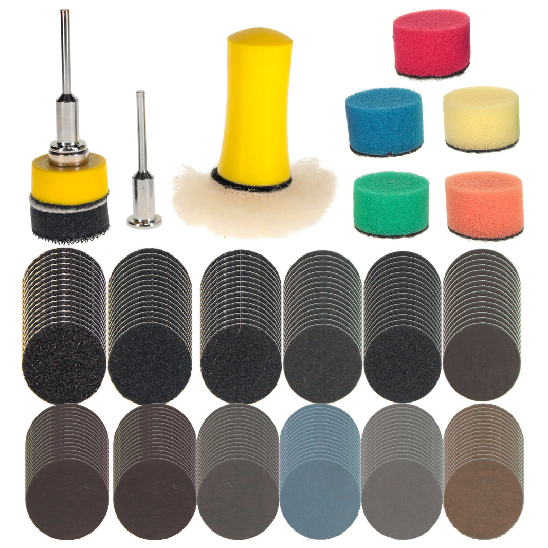 191-Piece 1" Micro Sanding & Polishing Set - Includes 180 Sandpaper Discs, 12 Grits From 60 to 10,000, Polishing Pads, Backing Plate