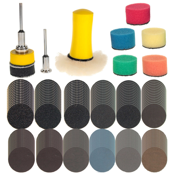 Dura-Gold 191-Piece 1" Micro Sanding & Polishing Set - Includes 180 Sandpaper Discs, 12 Grits From 60 to 10,000, Polishing Pads, Backing Plate