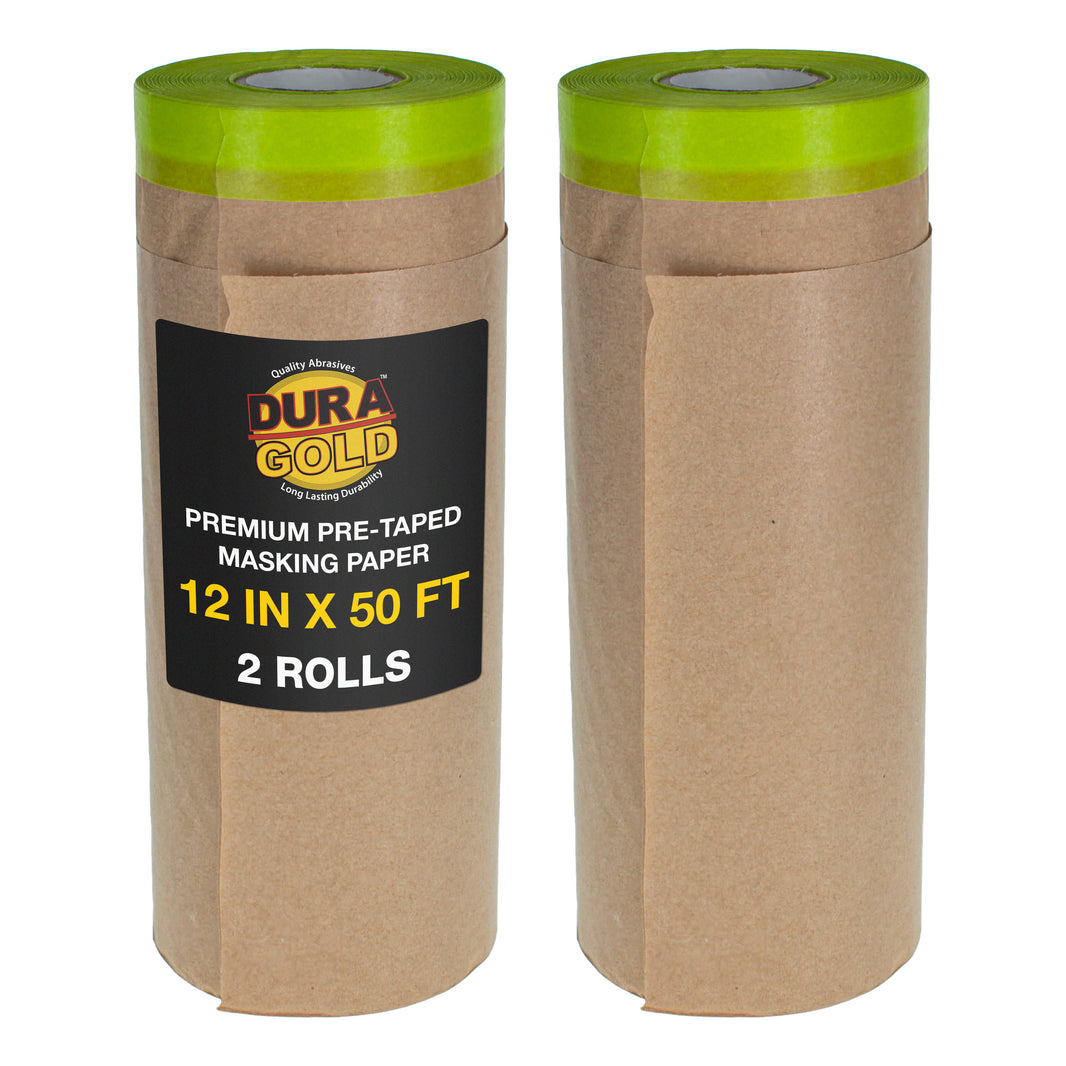 Pre-Taped Masking Paper for Painting (12" x 50', 2 Rolls) - Tape and Drape Painters Paper, Protective Covering, Overspray Barrier