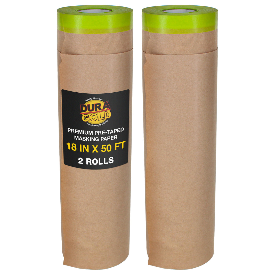 Pre-Taped Masking Paper for Painting (18" x 50', 2 Rolls) - Tape and Drape Painters Paper, Protective Covering, Overspray Barrier