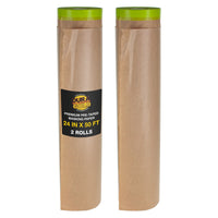 Pre-Taped Masking Paper for Painting (24" x 50', 2 Rolls) - Tape and Drape Painters Paper, Protective Covering, Overspray Barrier