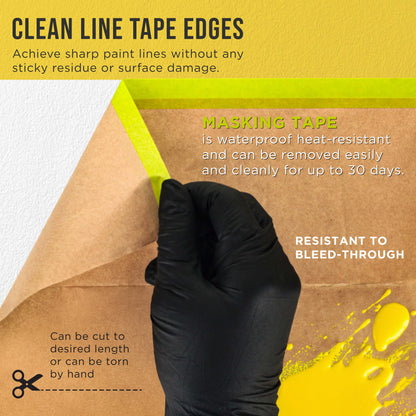 Pre-Taped Masking Paper for Painting (24" x 50', 2 Rolls) - Tape and Drape Painters Paper, Protective Covering, Overspray Barrier