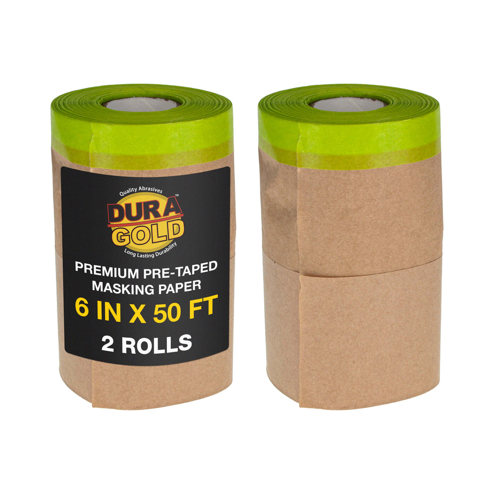 Pre-Taped Masking Paper for Painting (6" x 50', 2 Rolls) - Tape and Drape Painters Paper, Protective Covering, Overspray Barrier for Home Renovation Projects, Walls Doors, Furniture, Cars