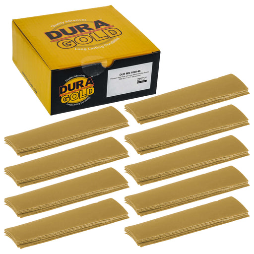 Premium 1" x 4" Gold Sandpaper Micro Sheets, 1000 Grit (Box of 45) - Hook & Loop Backing, Wood Furniture Woodworking - Hand Micro Sanding Blocks