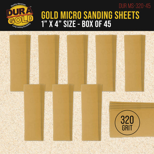 Premium 1" x 4" Gold Sandpaper Micro Sheets, 320 Grit (Box of 45) - Hook & Loop Backing, Wood Furniture Woodworking - Hand Micro Sanding Blocks