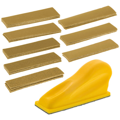 Dura-Gold Micro Hand Sanding Block Kit, 3.5” x 1” Pad, Hook & Loop Backing, 40 Sandpaper Sheets, 5 Each 60, 80, 120, 180, 220