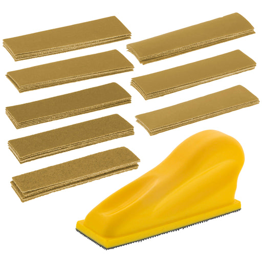 Micro Hand Sanding Block Kit, 3.5” x 1” Pad, Hook & Loop Backing, 40 Sandpaper Sheets, 5 Each 60 80 120 180 220 320 400 600 Grit - Woodworking Sander