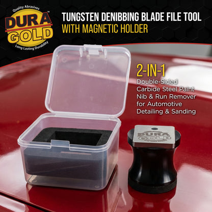 Tungsten Denibbing Blade File Tool with Magnetic Holder - 2-in-1 Double-Sided Carbide Steel Paint Nib & Run Remover for Automotive Detailing, Sanding - Remove Clearcoat Imperfections, Dust
