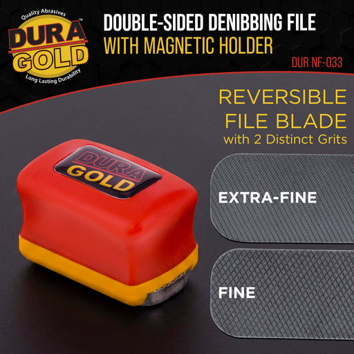 Dura-Gold Double-Sided Denibbing File with Magnetic Holder - Professional Automotive Paint Nib & Run Remover Tool - Shave Off Surface Defects Imperfections, Remove Runs, Sags, Dust Dirt, Car Detailing