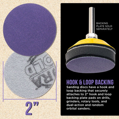 Premium 100 Grit 2" Purple Film Ceramic Sanding Discs, Box of 30 - Hook & Loop Backing Sandpaper for DA Sander, Drill, Grinder, Rotary Tool