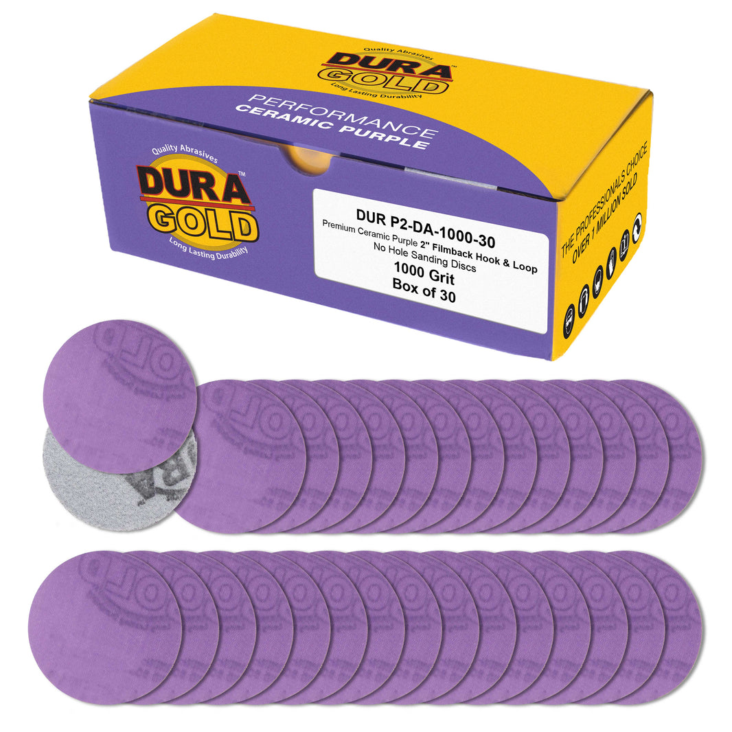 Premium 1000 Grit 2" Purple Film Ceramic Sanding Discs, Box of 30 - Hook & Loop Backing Sandpaper for DA Sander, Drill, Grinder, Rotary Tool