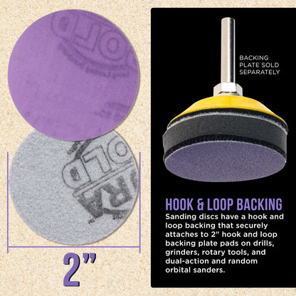 Premium 1000 Grit 2" Purple Film Ceramic Sanding Discs, Box of 30 - Hook & Loop Backing Sandpaper for DA Sander, Drill, Grinder, Rotary Tool