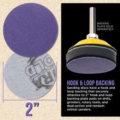 Premium 120 Grit 2" Purple Film Ceramic Sanding Discs, Box of 30 - Hook & Loop Backing Sandpaper for DA Sander, Drill, Grinder, Rotary Tool
