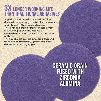 Premium 120 Grit 2" Purple Film Ceramic Sanding Discs, Box of 30 - Hook & Loop Backing Sandpaper for DA Sander, Drill, Grinder, Rotary Tool