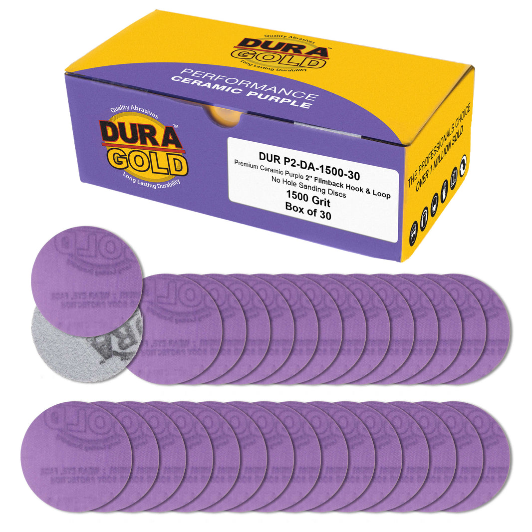 Premium 1500 Grit 2" Purple Film Ceramic Sanding Discs, Box of 30 - Hook & Loop Backing Sandpaper for DA Sander, Drill, Grinder, Rotary Tool
