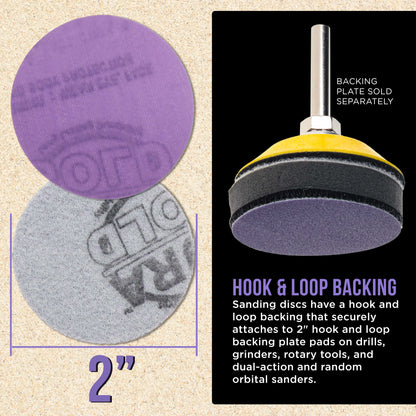 Premium 1500 Grit 2" Purple Film Ceramic Sanding Discs, Box of 30 - Hook & Loop Backing Sandpaper for DA Sander, Drill, Grinder, Rotary Tool
