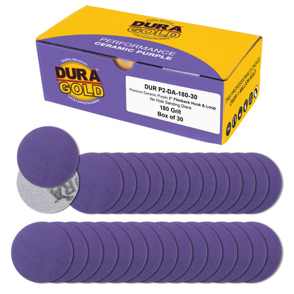 Premium 180 Grit 2" Purple Film Ceramic Sanding Discs, Box of 30 - Hook & Loop Backing Sandpaper for DA Sander, Drill, Grinder, Rotary Tool