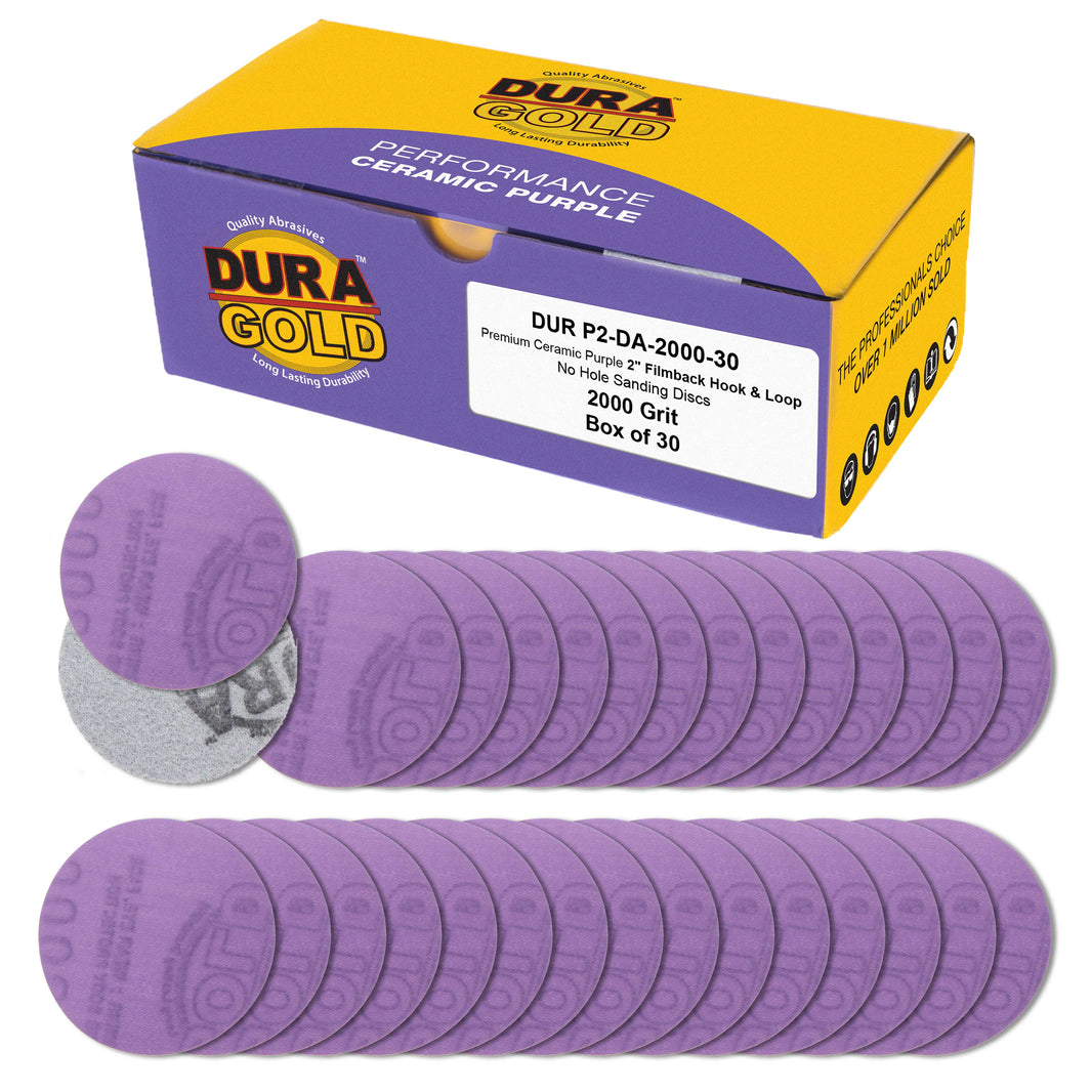 Premium 2000 Grit 2" Purple Film Ceramic Sanding Discs, Box of 30 - Hook & Loop Backing Sandpaper for DA Sander, Drill, Grinder, Rotary Tool