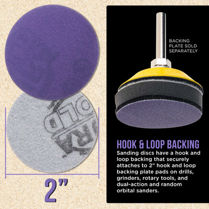Premium 220 Grit 2" Purple Film Ceramic Sanding Discs, Box of 30 - Hook & Loop Backing Sandpaper for DA Sander, Drill, Grinder, Rotary Tool