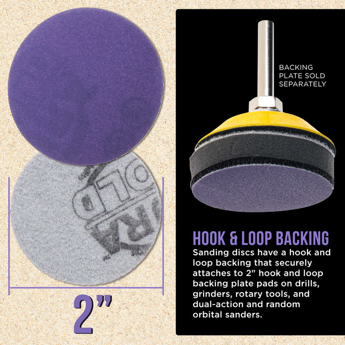 Premium 220 Grit 2" Purple Film Ceramic Sanding Discs, Box of 30 - Hook & Loop Backing Sandpaper for DA Sander, Drill, Grinder, Rotary Tool - Sand Auto Body Paint, Metal, Wood, Woodworking