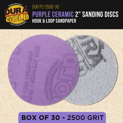Premium 2500 Grit 2" Purple Film Ceramic Sanding Discs, Box of 30 - Hook & Loop Backing Sandpaper for DA Sander, Drill, Grinder, Rotary Tool