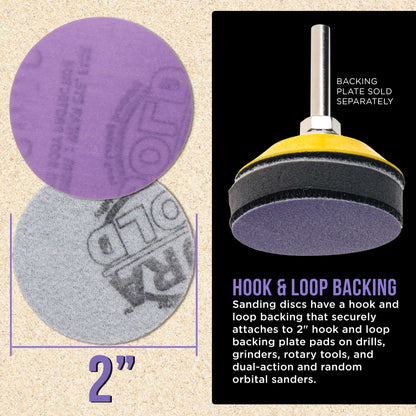 Premium 2500 Grit 2" Purple Film Ceramic Sanding Discs, Box of 30 - Hook & Loop Backing Sandpaper for DA Sander, Drill, Grinder, Rotary Tool