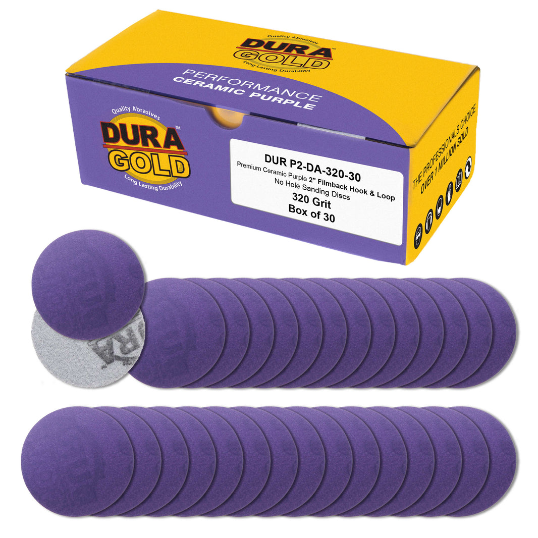 Premium 320 Grit 2" Purple Film Ceramic Sanding Discs, Box of 30 - Hook & Loop Backing Sandpaper for DA Sander, Drill, Grinder, Rotary Tool