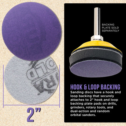 Premium 320 Grit 2" Purple Film Ceramic Sanding Discs, Box of 30 - Hook & Loop Backing Sandpaper for DA Sander, Drill, Grinder, Rotary Tool