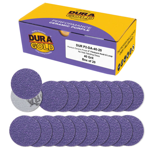 Premium 40 Grit 2" Purple Film Ceramic Sanding Discs, Box of 20 - Hook & Loop Backing Sandpaper for DA Sander, Drill, Grinder, Rotary Tool - Sand Auto Body Paint, Metal, Wood, Woodworking