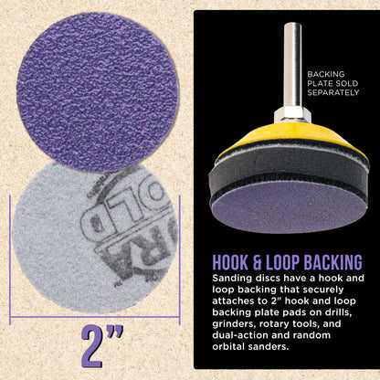 Premium 40 Grit 2" Purple Film Ceramic Sanding Discs, Box of 20 - Hook & Loop Backing Sandpaper for DA Sander, Drill, Grinder, Rotary Tool