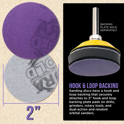 Premium 400 Grit 2" Purple Film Ceramic Sanding Discs, Box of 30 - Hook & Loop Backing Sandpaper for DA Sander, Drill, Grinder, Rotary Tool