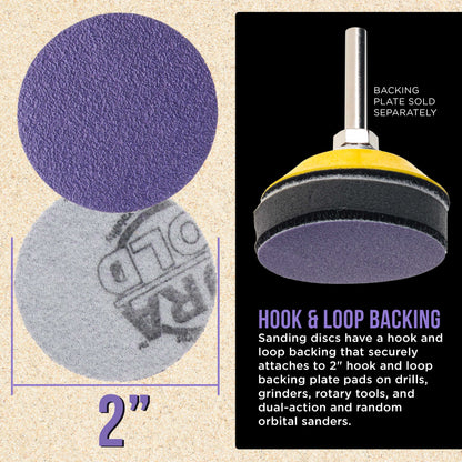 Premium 60 Grit 2" Purple Film Ceramic Sanding Discs, Box of 20 - Hook & Loop Backing Sandpaper for DA Sander, Drill, Grinder, Rotary Tool