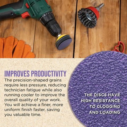 Premium 60 Grit 2" Purple Film Ceramic Sanding Discs, Box of 20 - Hook & Loop Backing Sandpaper for DA Sander, Drill, Grinder, Rotary Tool