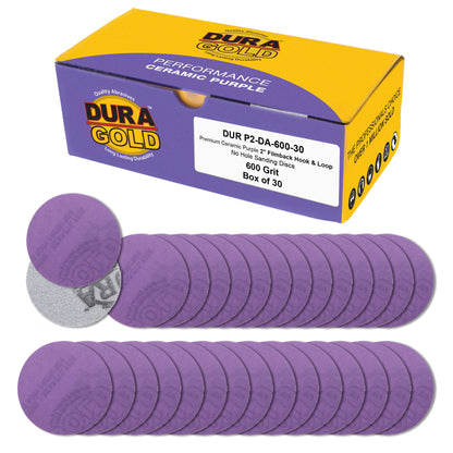 Premium 600 Grit 2" Purple Film Ceramic Sanding Discs, Box of 30 - Hook & Loop Backing Sandpaper for DA Sander, Drill, Grinder, Rotary Tool